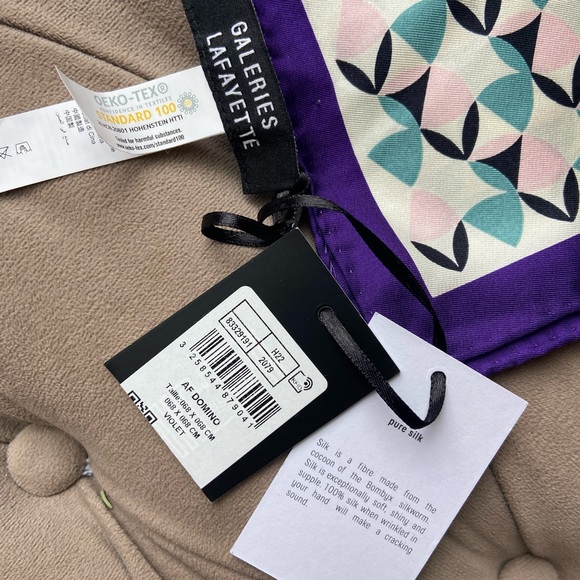 NWT GALERIES LAFAYETTE Paris Designer Silk Scarf Multicolor Geometric Square 26“ - Picture 6 of 6